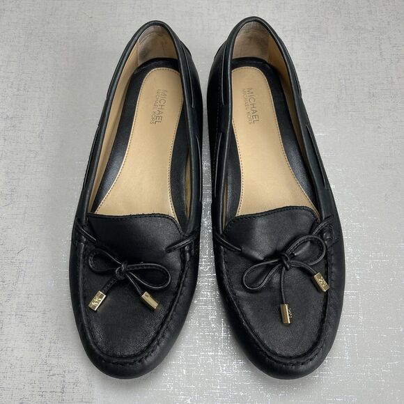 Michael Kors Black Leather Bow Mocassins Flats Loafers Shoes Women's 8 M Preppy - Picture 2 of 14